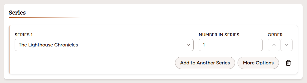 The Series section on a title's edit page